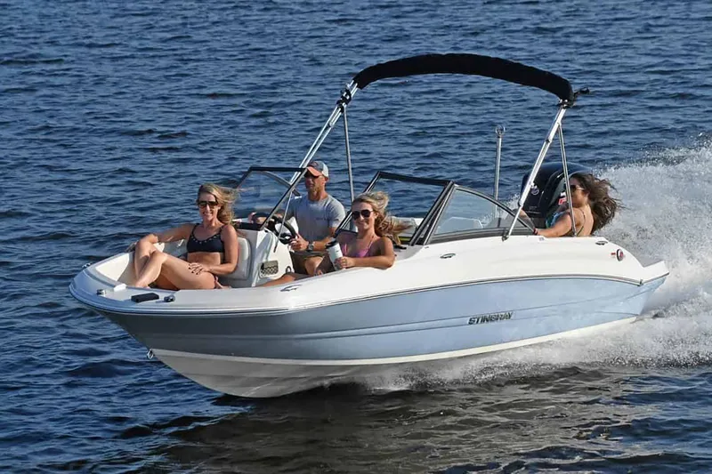 Slide: The Image of Manufacturer Provided Image: 2025 Stingray 191 DC boat cruising with passengers on a sunny day. - 11