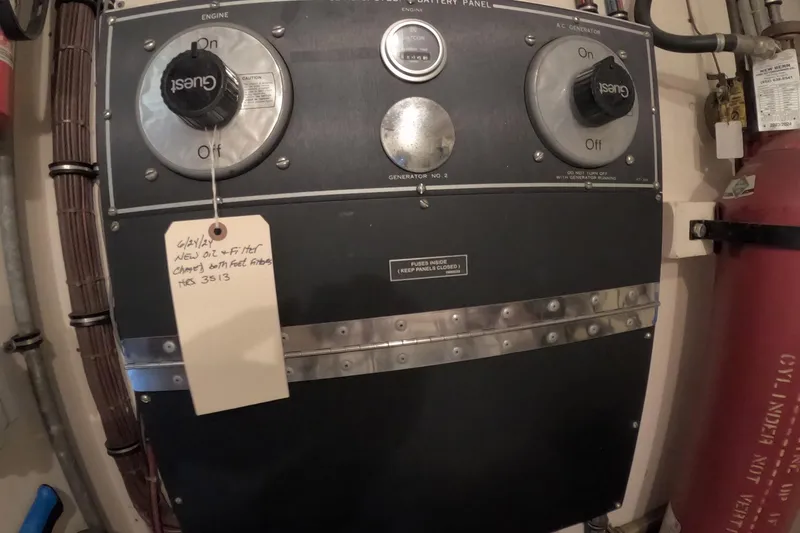 Slide: The Image of Control panel of a 1987 Hatteras 54 Motor Yacht engine room. - 101