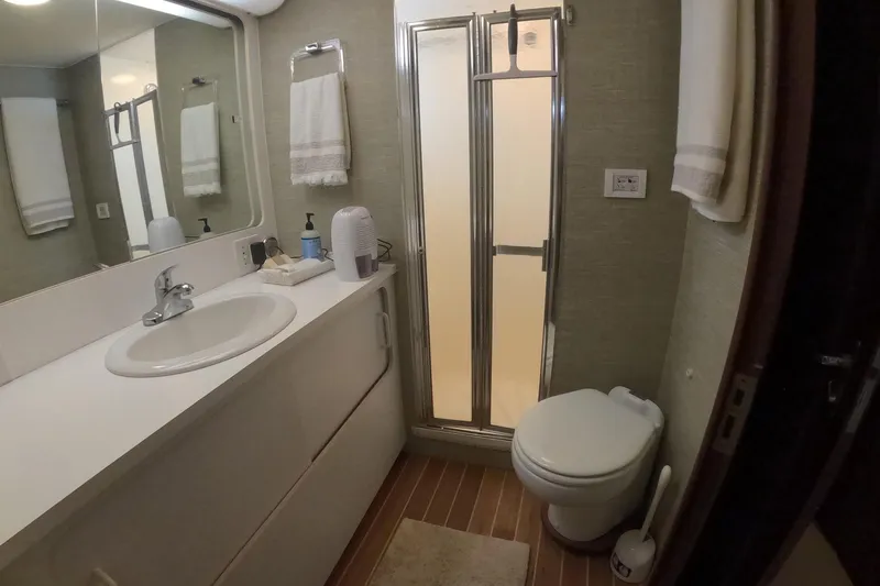 Slide: The Image of Bathroom interior of 1987 Hatteras 54 Motor Yacht with shower and sink. - 30