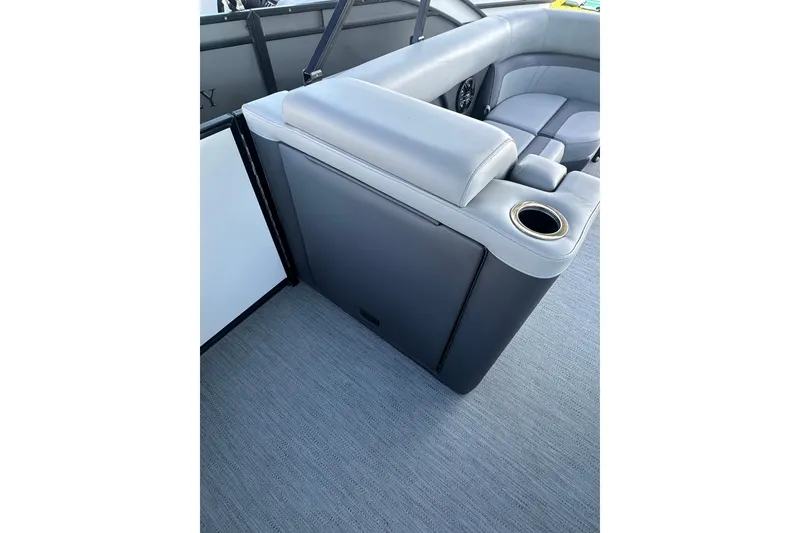 Slide: The Image of Interior of 2026 Godfrey Monaco 235 SFL boat with sleek seating and cup holder. - 23