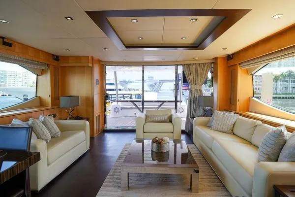 Slide: The Image of Luxurious interior of a 2012 Sunseeker 88 Yacht with elegant seating and modern decor. - 18