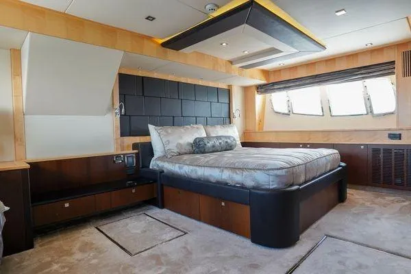 Slide: The Image of Luxurious bedroom interior of 2012 Sunseeker 88 Yacht with modern design and large bed. - 32
