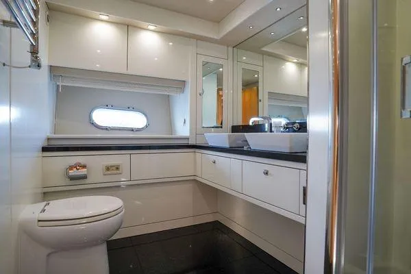 Slide: The Image of Luxurious bathroom on 2012 Sunseeker 88 Yacht with modern fixtures and elegant design. - 42