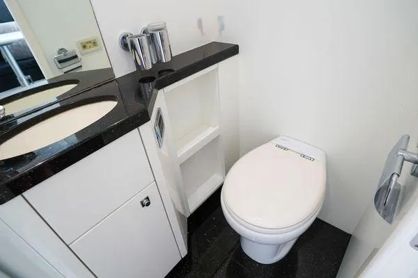 Slide: The Image of Luxurious bathroom in 2012 Sunseeker 88 Yacht with modern fixtures and sleek design. - 47