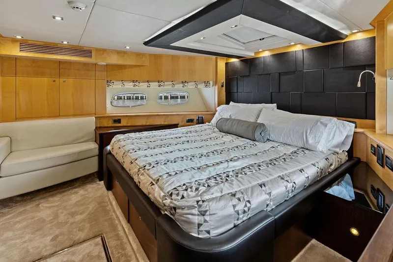 Slide: The Image of Luxurious bedroom interior of 2012 Sunseeker 88 Yacht with modern design and elegant furnishings. - 54