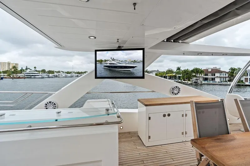 Slide: The Image of Luxurious 2012 Sunseeker 88 Yacht deck with outdoor seating and waterfront view. - 89