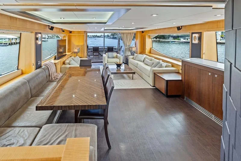 Slide: The Image of Luxurious interior of 2012 Sunseeker 88 Yacht with elegant furnishings and waterfront views. - 95