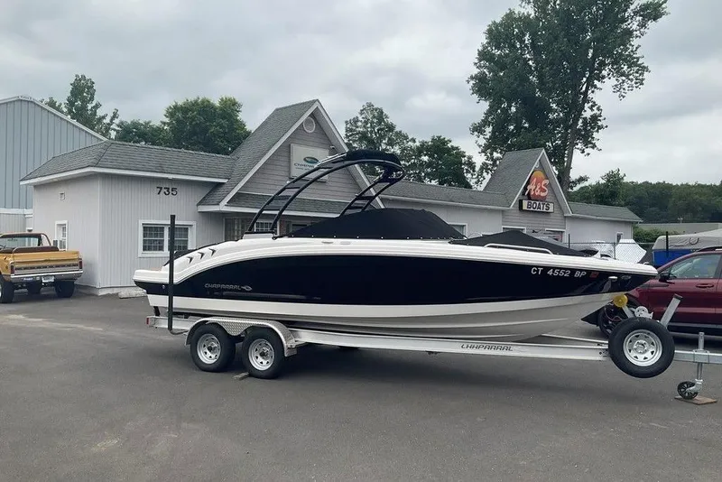 Slide: The Image of 2023 Chaparral 23 SSi boat on trailer outside A&S Boats dealership. - 41