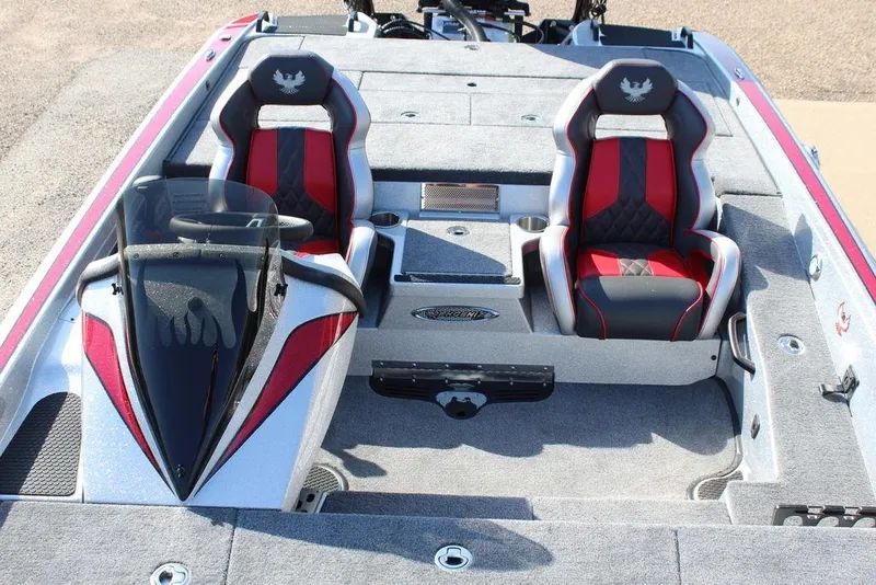 Slide: The Image of 2026 Phoenix 921 Elite X boat interior with dual red and black seats, sleek design. - 6