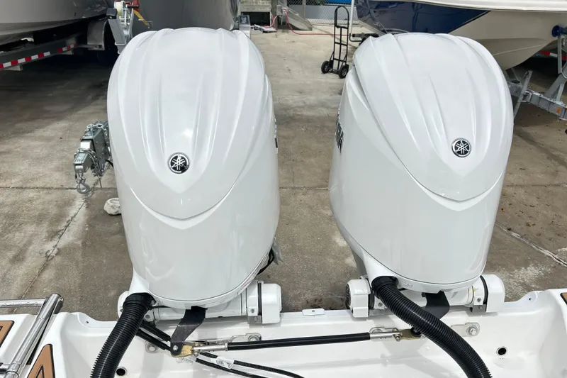 Slide: The Image of Twin Yamaha outboard engines on a 2026 Sea Fox 268 Commander boat. - 31
