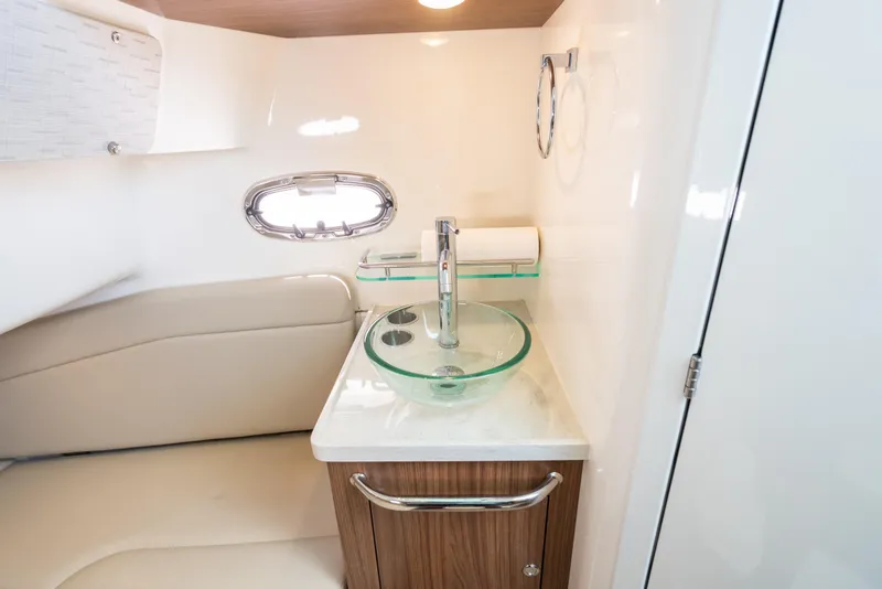 Slide: The Image of Luxurious bathroom interior of 2020 Boston Whaler 380 Outrage boat with modern fixtures. - 33