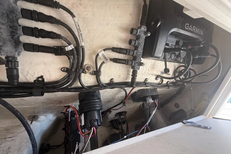 Slide: The Image of 2019 Key West Billistic 281 Center Console wiring with Garmin electronics. - 113
