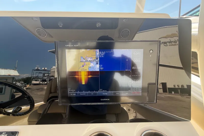 Slide: The Image of Garmin GPS display on 2019 Key West Billistic 281 Center Console boat dashboard. - 65