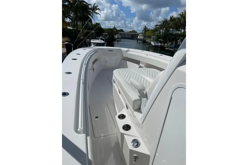 Slide: The Image of 2024 Invincible 36 Open Fisherman boat, featuring sleek seating and spacious deck design. - 20