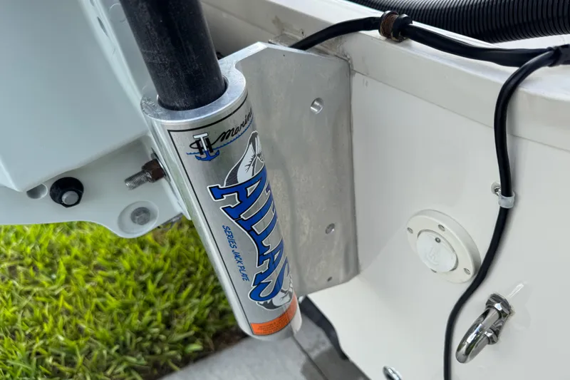 Slide: The Image of 2022 Carolina Skiff 19 LS boat with Atlas jack plate detail. - 11