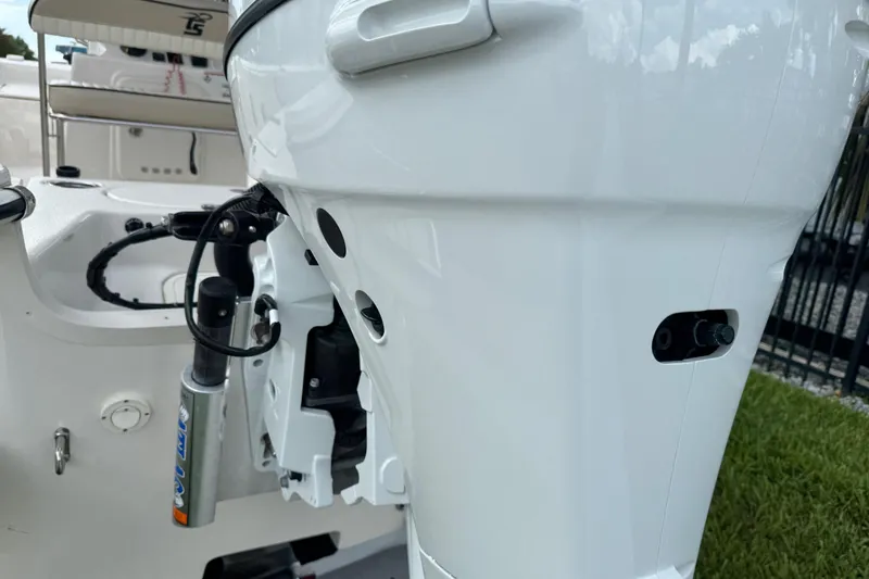 Slide: The Image of 2022 Carolina Skiff 19 LS boat engine detail, showcasing sleek design and components. - 81