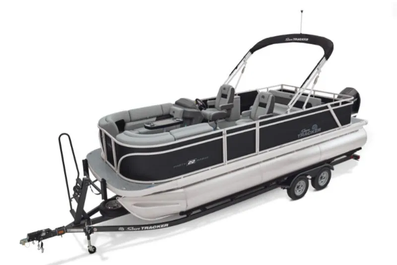 The Image of 2026 Sun Tracker Party Barge 22 RF XP3 pontoon boat on trailer. - 1