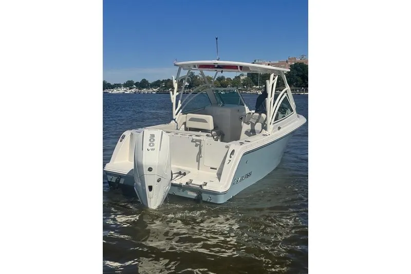 Slide: The Image of 2025 Sailfish 245 DC boat on water, featuring a powerful 300 V8 engine. - 3