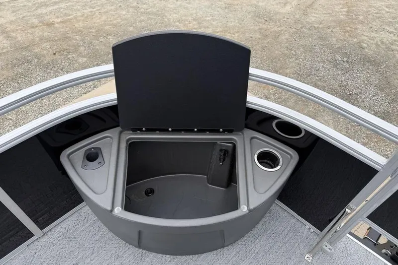 Slide: The Image of 2026 Sun Tracker Fishin' Barge 20 DLX livewell with cup holders and storage. - 6