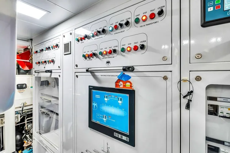Slide: The Image of Control panel of 2024 Baglietto DOM 133 yacht, featuring buttons and digital display. - 119
