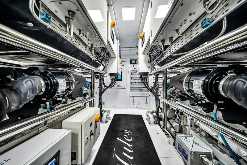 Slide: The Image of Engine room of 2024 Baglietto DOM 133 yacht, showcasing advanced machinery and control systems. - 121