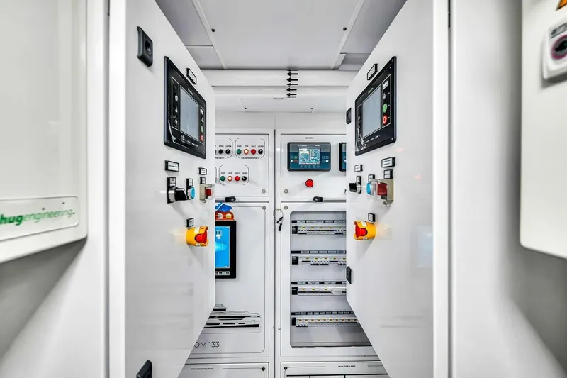 Slide: The Image of Control room of 2024 Baglietto DOM 133 yacht with advanced engineering panels. - 123