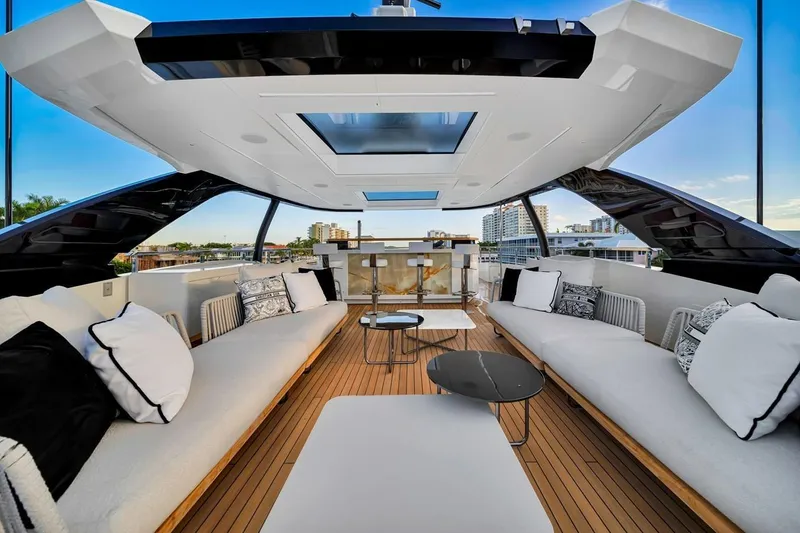 Slide: The Image of Luxurious 2024 Baglietto DOM 133 yacht interior with elegant seating and modern design. - 19