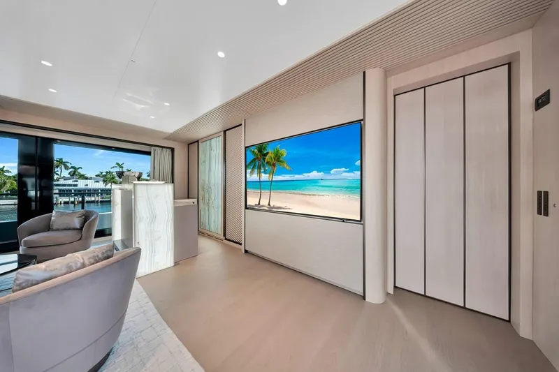 Slide: The Image of Luxurious interior of 2024 Baglietto DOM 133 yacht with modern decor and ocean view. - 55