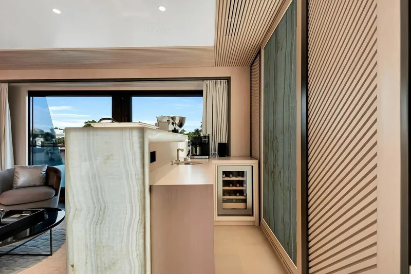 Slide: The Image of Luxurious interior of 2024 Baglietto DOM 133 yacht with modern design elements. - 56