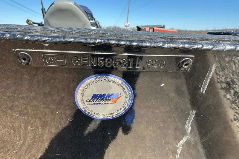 Slide: The Image of 2020 G3 Sportsman 1610 Camo boat with NMM certified label and serial number. - 18