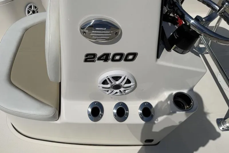 Slide: The Image of 2023 Bulls Bay 2400 boat console with speaker and cup holders. - 22