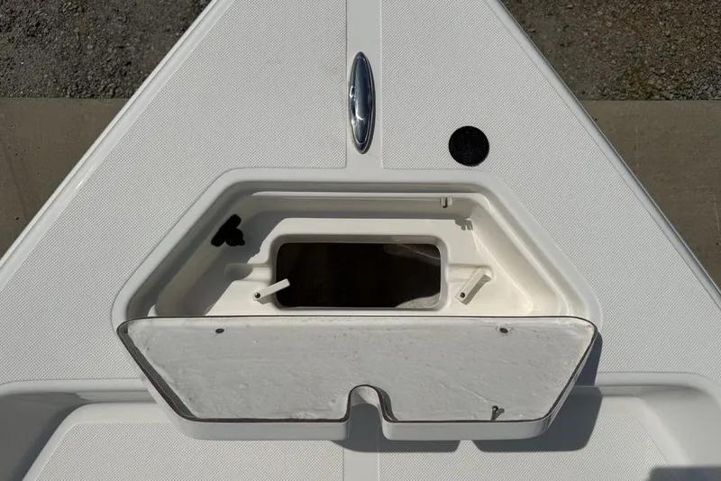 Slide: The Image of Bow storage compartment on a 2023 Bulls Bay 2400 boat, featuring a sleek design. - 7