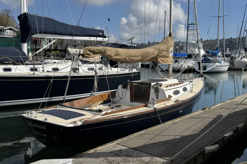 The Image of 2017 Alerion Express 28 sailboat docked at marina under clear skies. - 0