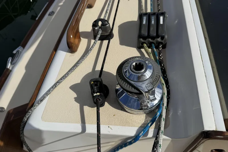 Slide: The Image of Deck of 2017 Alerion Express 28 sailboat with winch and ropes. - 10