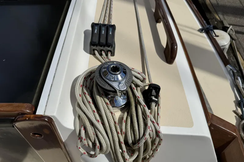 Slide: The Image of Deck of 2017 Alerion Express 28 sailboat with winch and ropes. - 11