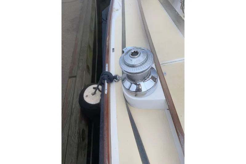 Slide: The Image of Alerion Express 28 sailboat deck with winch, docked, 2017 model. - 8