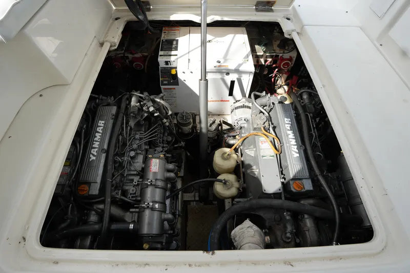 Slide: The Image of Engine compartment of 2005 CRUISERS YACHT 340 Express with Yanmar engines. - 28