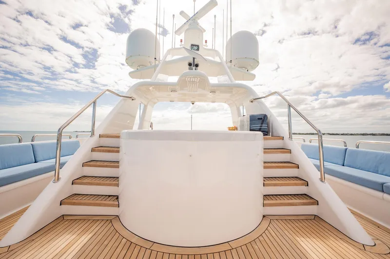 Slide: The Image of Luxurious deck of 1996 Cheoy Lee 145 Global Series yacht with elegant seating and stairs. - 21