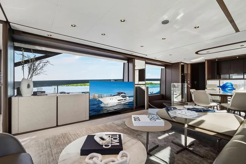 Slide: The Image of Luxurious interior of 2023 Ferretti Yachts 860, featuring modern design and elegant furnishings. - 11