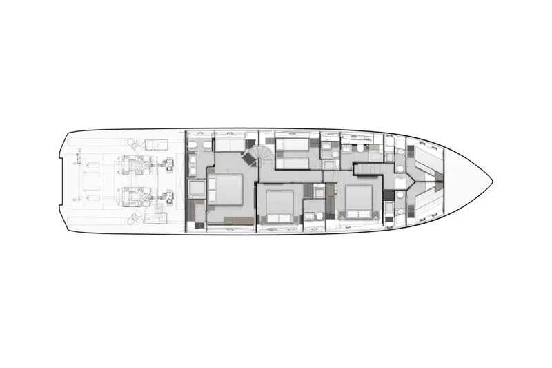 Slide: The Image of Floor plan of 2023 Ferretti Yachts 860, showcasing interior layout and engine room. - 59