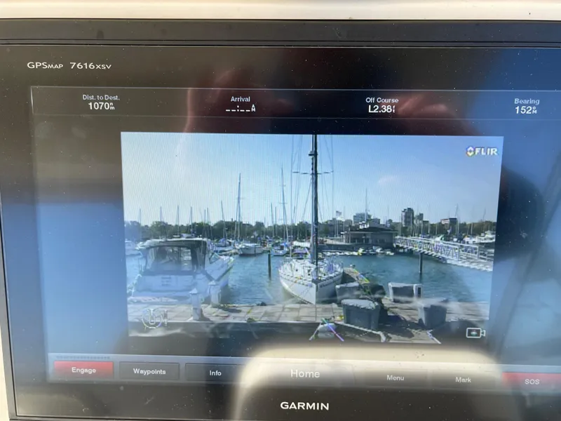 Slide: The Image of Garmin GPS display on 2016 Grady-White Freedom 335, showing marina view. - 6