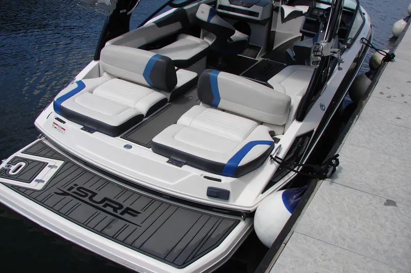 Slide: The Image of 2017 Regal 2300 RX Surf boat with stylish seating and iSURF platform. - 17