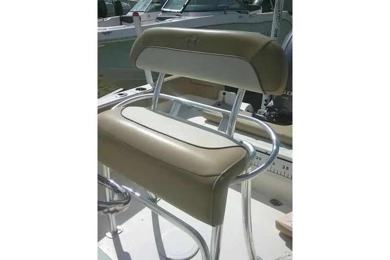 Slide: The Image of 2017 Key West 203 FS boat seat with tan and white upholstery. - 30