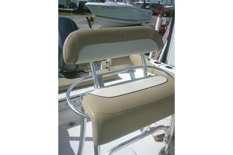 Slide: The Image of 2017 Key West 203 FS boat seat with beige and white upholstery. - 34