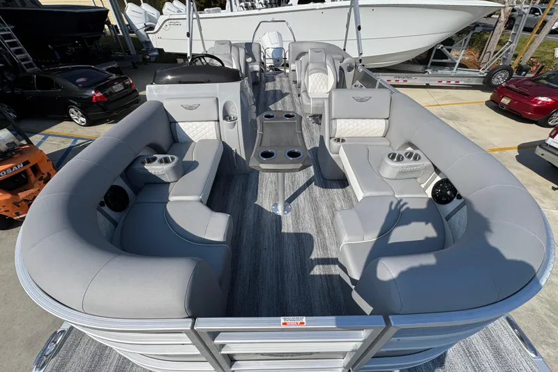 Slide: The Image of 2026 Bennington 22 LFB pontoon boat with luxurious seating and modern design. - 16