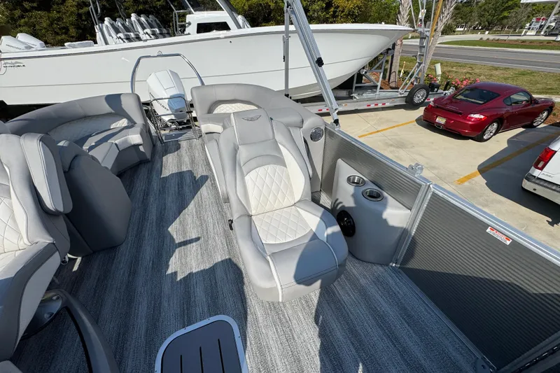 Slide: The Image of 2026 Bennington 22 LFB pontoon boat with luxurious seating and modern design. - 22