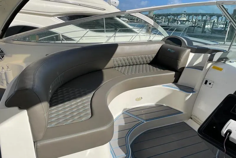 Slide: The Image of 2005 Cruisers Yachts 440 Express interior with luxurious seating and elegant design. - 6