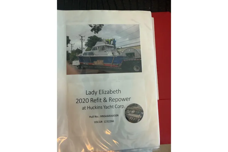 Slide: The Image of Huckins Atlantic 44 yacht refit document, featuring Lady Elizabeth's 2020 updates. - 48