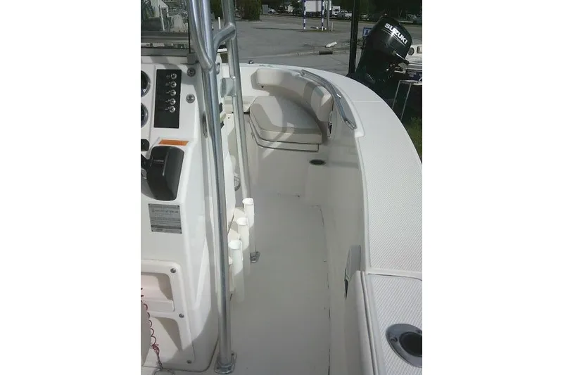 Slide: The Image of 2016 Robalo R200 Center Console boat interior with seating and control panel. - 46