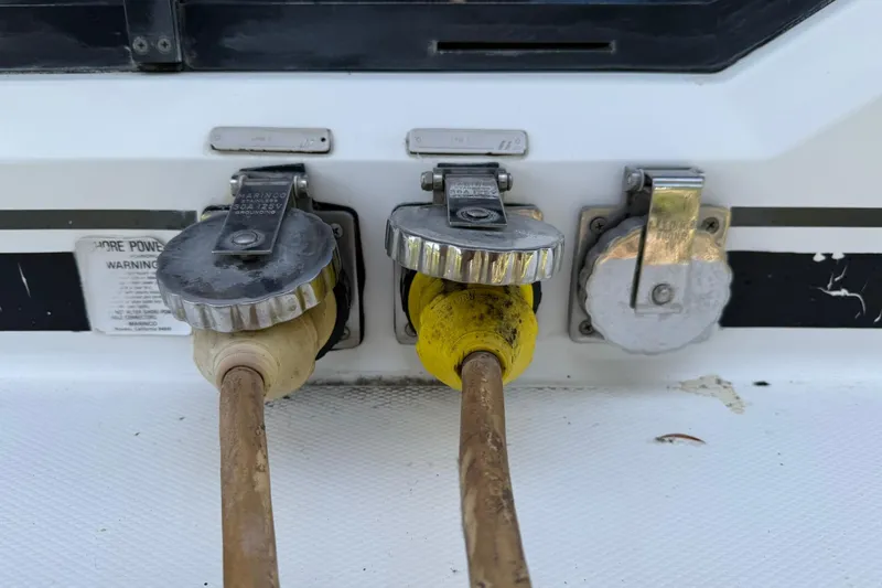 Slide: The Image of Shore power connections on a 1991 Bayliner 4387 Motoryacht. - 53